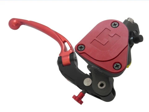 KURZER ROTER Radial-Hauptbremszylinder 19 x 18 mit integriertem Behälter und farbigem Festhebel (Knopf + Hebel) ACCOSSATO