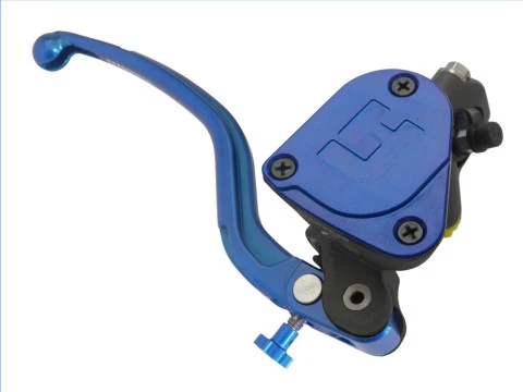 Radialer Hauptbremszylinder BLAU LANG 19 x 18 mit integriertem Behälter und farbigem Festhebel (Knopf + Hebel) ACCOSSATO