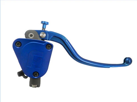 Radialer Hauptbremszylinder BLAU LANG 19 x 18 mit integriertem Behälter und farbigem Festhebel (Knopf + Hebel) ACCOSSATO