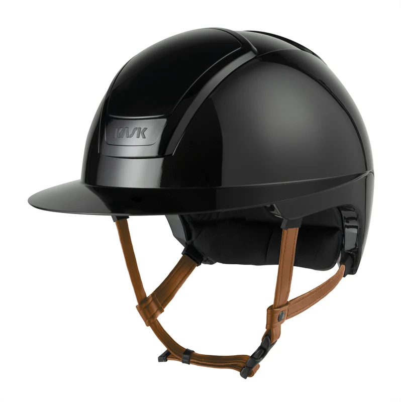 Riding Helmet Nemesi Wide Peak Shine Black Light Brown Chin Strap