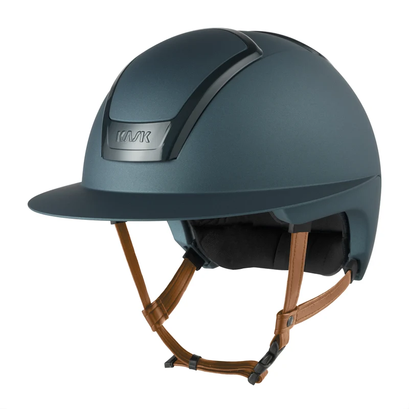 Riding Helmet Nemesi Wide Peak Matt Light Brown Chin Strap