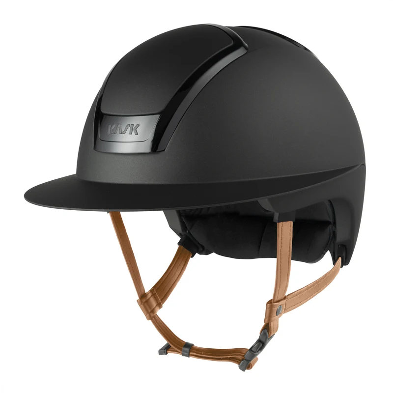 Riding Helmet Nemesi Wide Peak Matt Light Brown Chin Strap