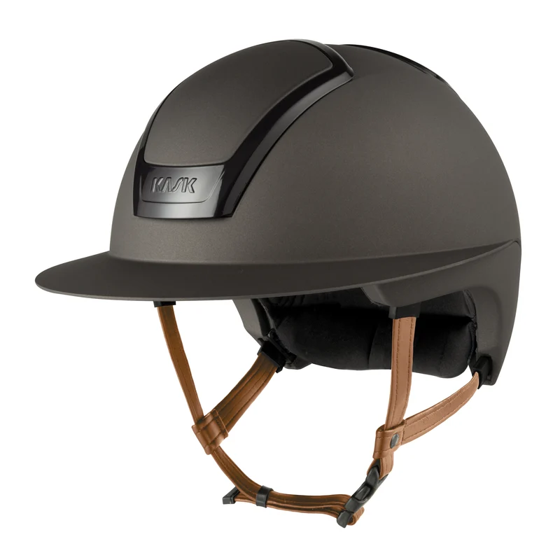 Riding Helmet Nemesi Wide Peak Matt Light Brown Chin Strap