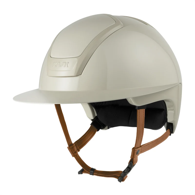 Riding Helmet Nemesi Wide Peak Shine Light Brown Chin Strap
