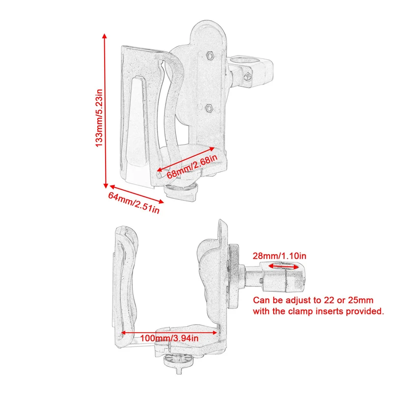 Cup Holder Water Drink Bottle ATV UTV Bike Motorcycle 22/25/28mm Handlebar Mount