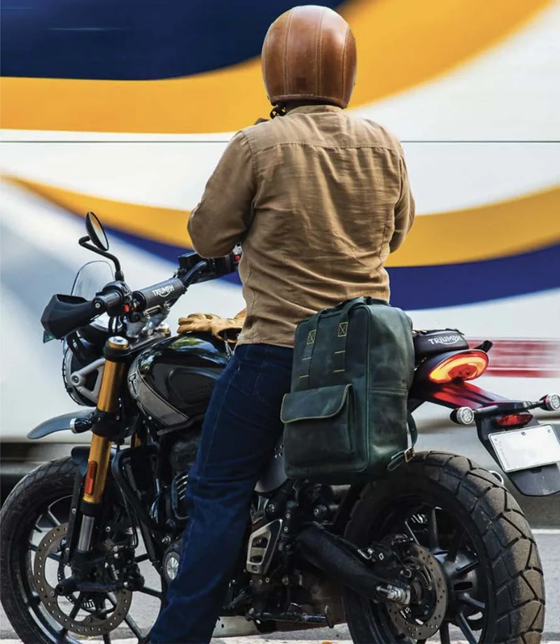 Zaino Moto Eastwood in pelle Verde Trip Machine
