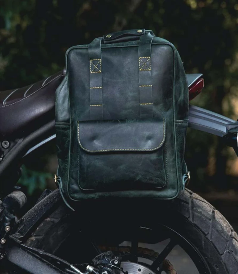 Zaino Moto Eastwood in pelle Verde Trip Machine