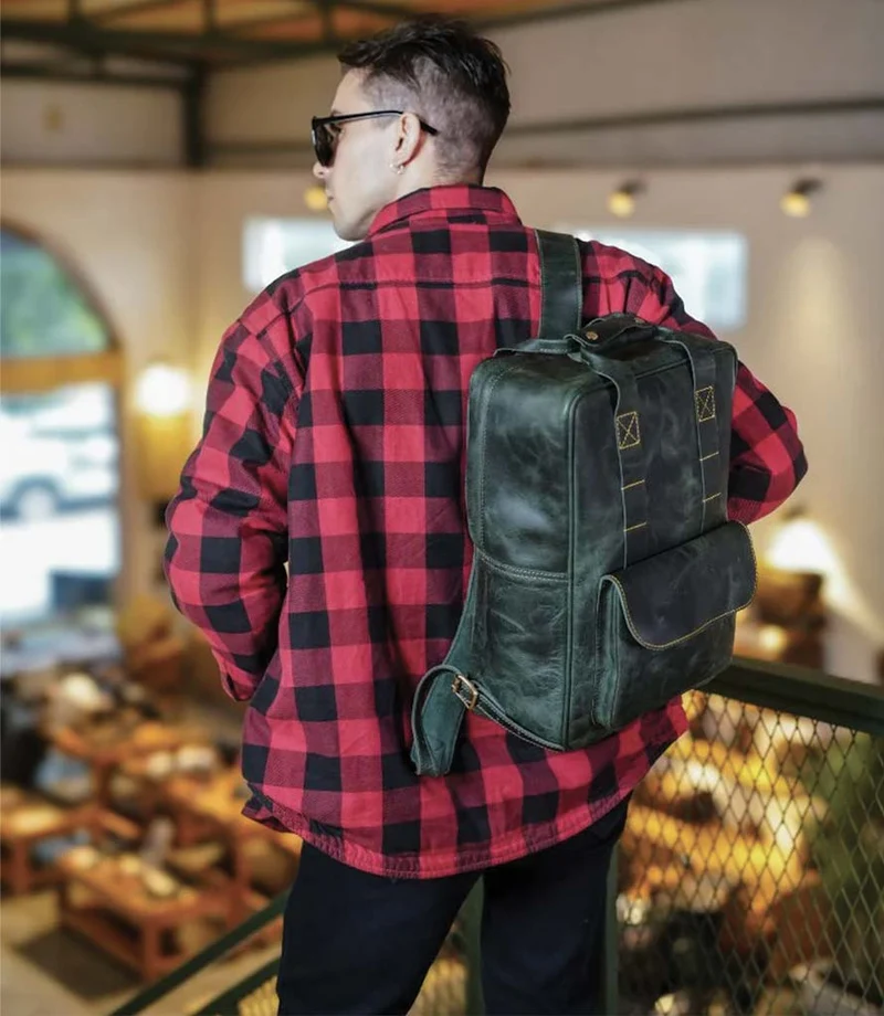 Zaino Moto Eastwood in pelle Verde Trip Machine
