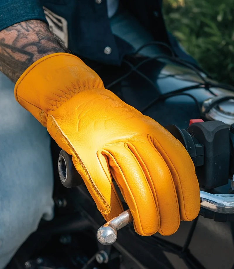Guanto Moto Vintage Worker CT Giallo in Pelle