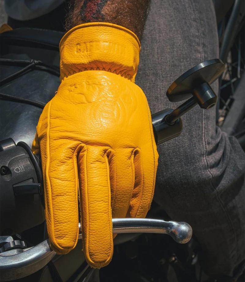 Guanto Moto Vintage Worker CT Giallo in Pelle