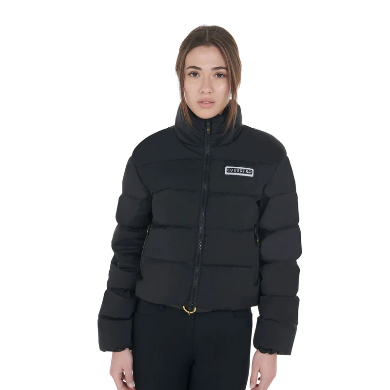 Womens Cropped Down Jacket Stretch Fabric - Black
