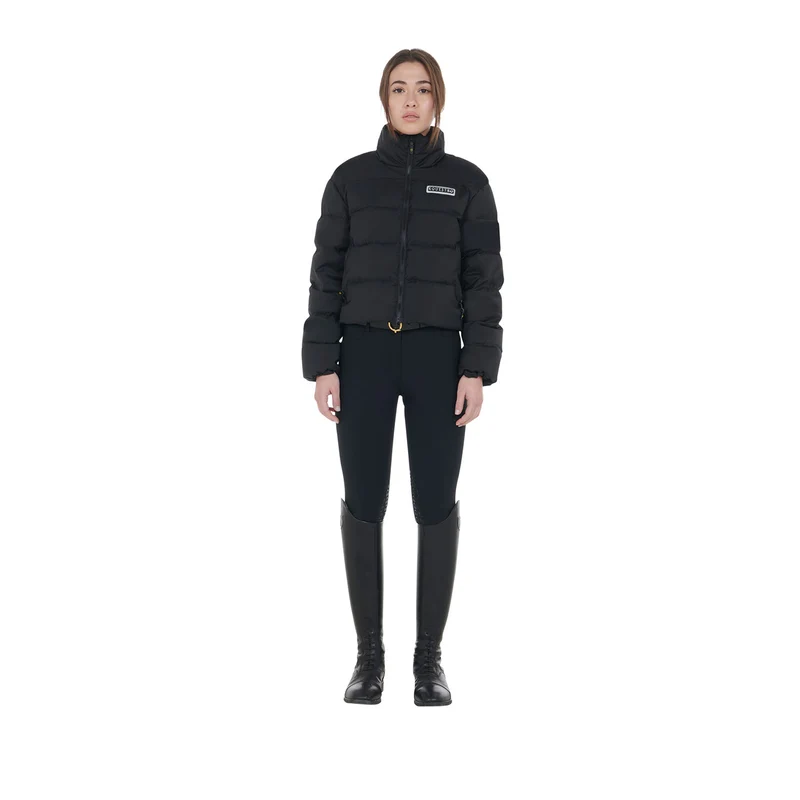 Womens Cropped Down Jacket Stretch Fabric - Black