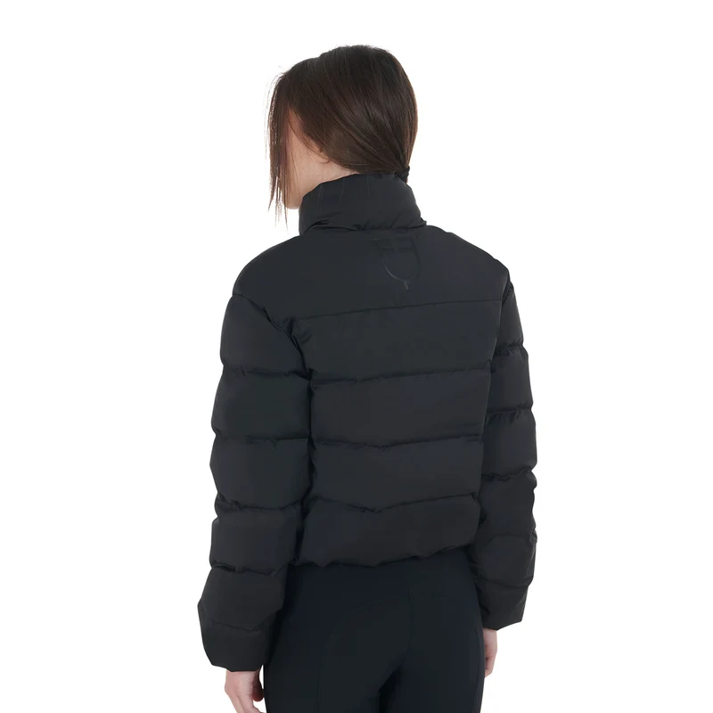 Womens Cropped Down Jacket Stretch Fabric - Black
