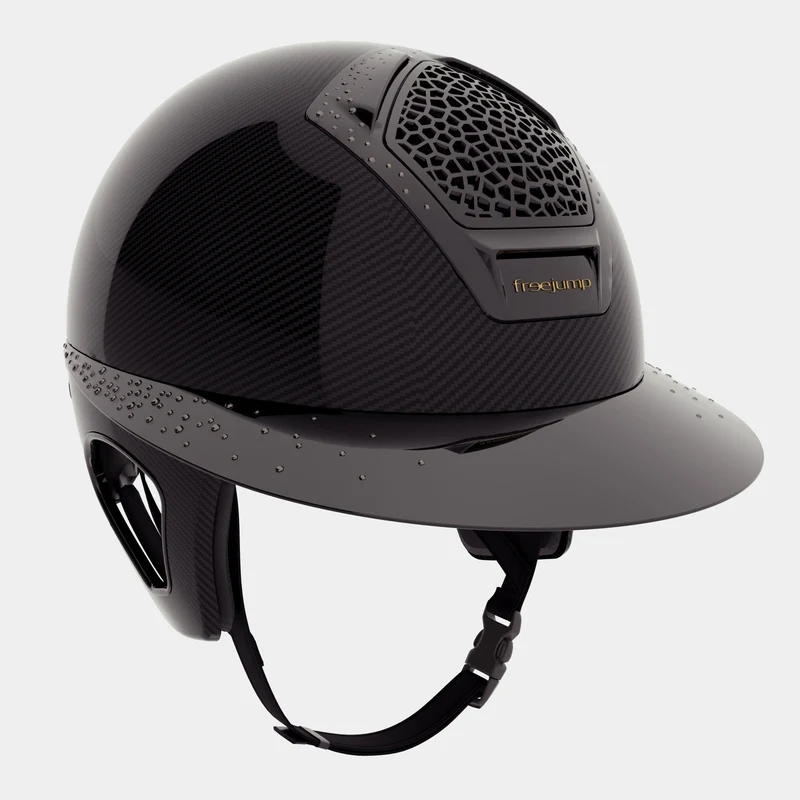 Riding Helmet Carbon Voronoi Precious Crystals with Temple Protection