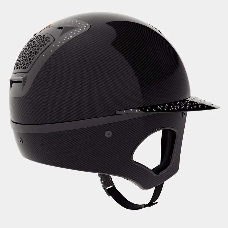 Riding Helmet Carbon Voronoi Precious Crystals with Temple Protection
