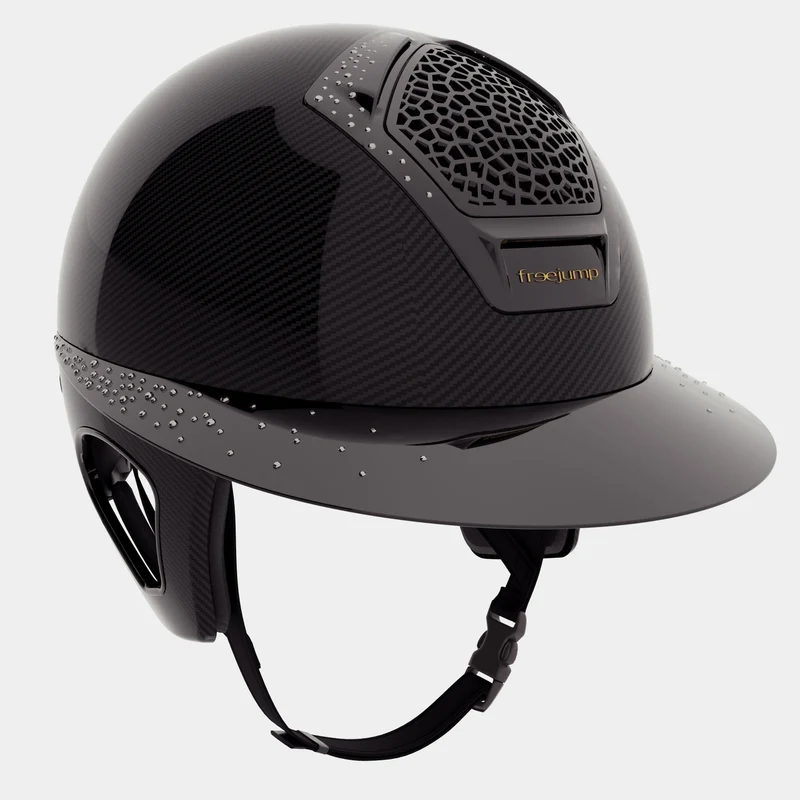 Riding Helmet Carbon Voronoi Precious Crystals with Temple Protection