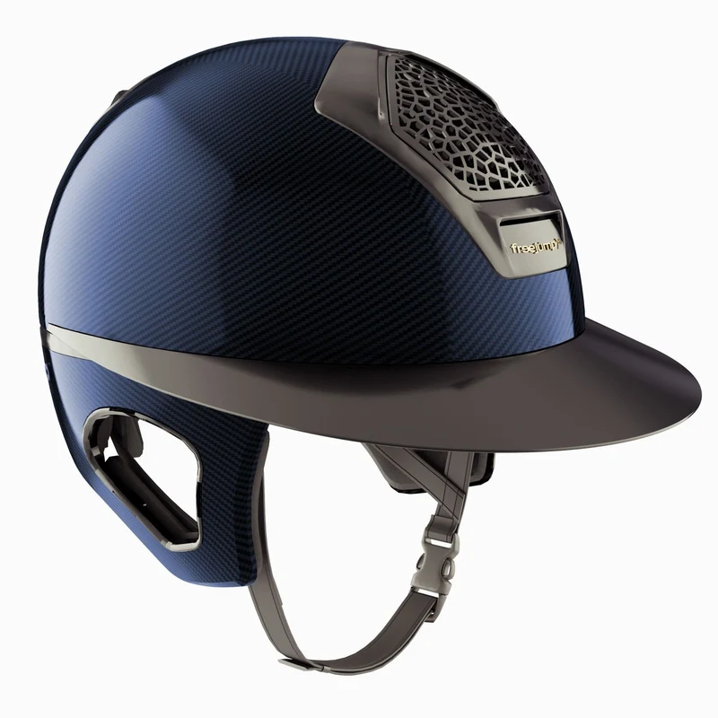 Riding Helmet Carbon Voronoi with Temple Protection Glossy Blue