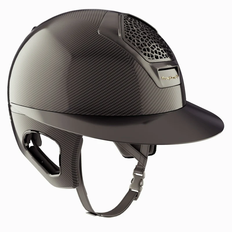 Riding Helmet Carbon Voronoi with Temple Protection Glossy Black