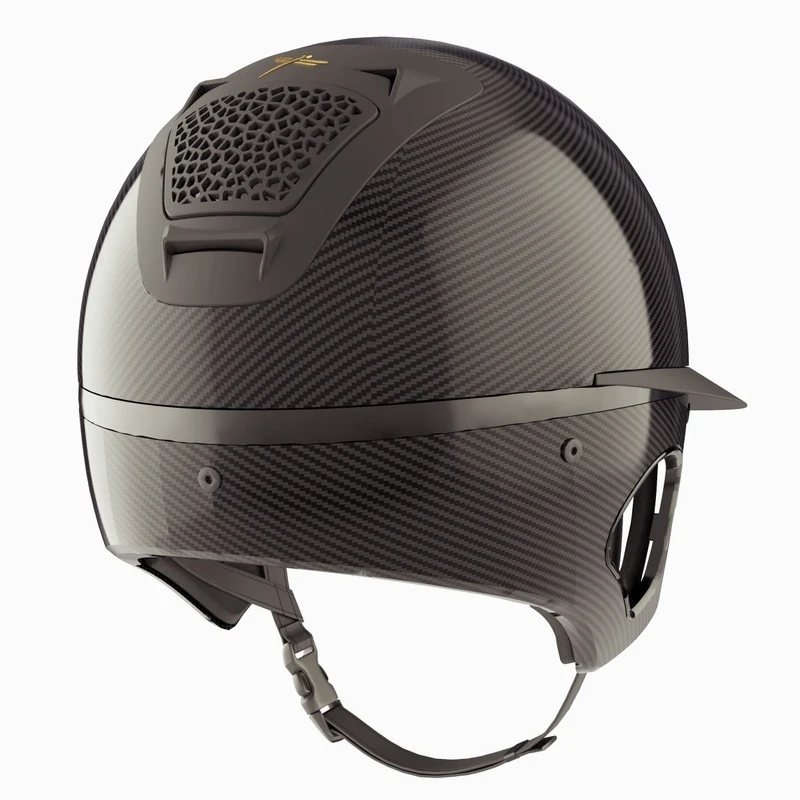 Riding Helmet Carbon Voronoi with Temple Protection Glossy Black