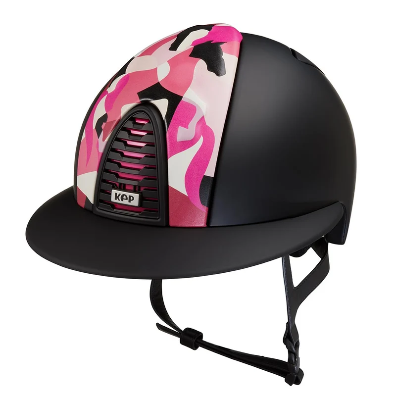 Riding Helmet Cromo 2.0 Black Textile Pink Vikings Inserts with Polo Peak