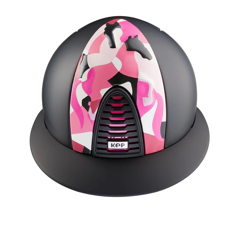 Riding Helmet Cromo 2.0 Black Textile Pink Vikings Inserts with Polo Peak