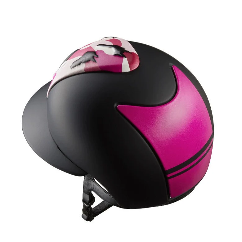Riding Helmet Cromo 2.0 Black Textile Pink Vikings Inserts with Polo Peak