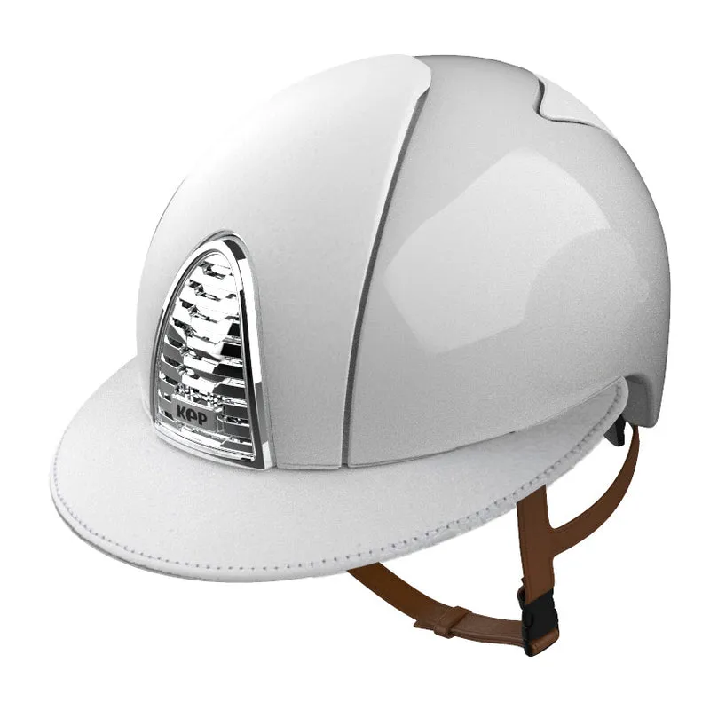 Riding Helmet Cromo 2.0 Polish White with Leather Inserts & Polo Visor