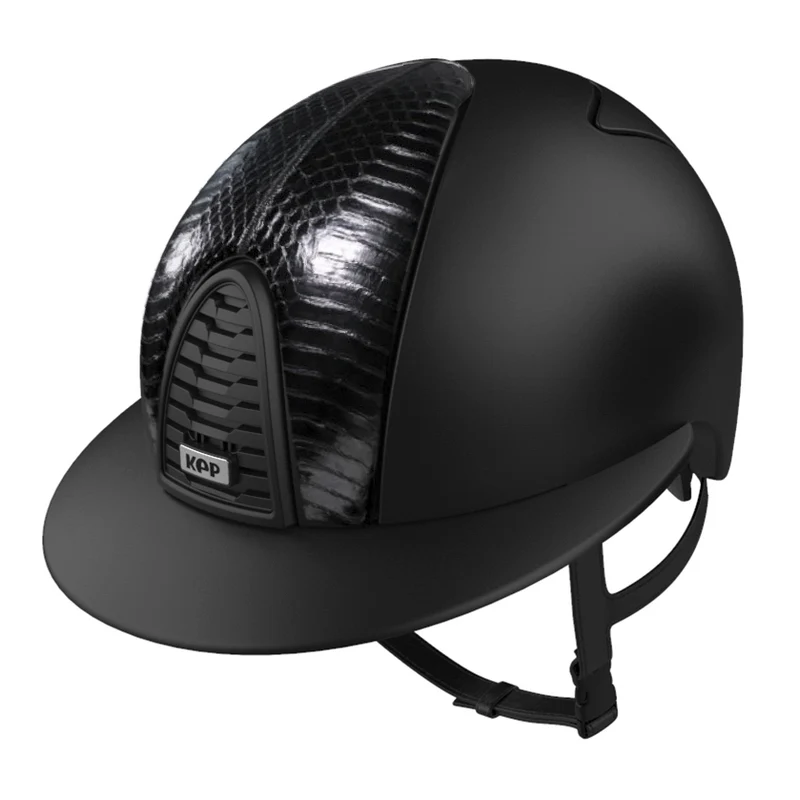 Riding Helmet Cromo 2.0 Textile Black with Front Glossy Snake Insert & Polo Visor