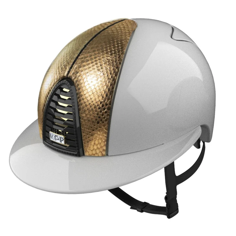 Riding Helmet Cromo 2.0 Polish White with Gold Snake Insert & Polo Visor