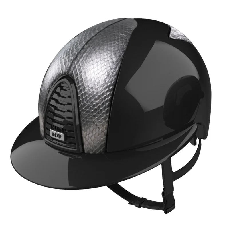 Riding Helmet Cromo 2.0 Polish Black Silver Snake Inserts & Polo Visor