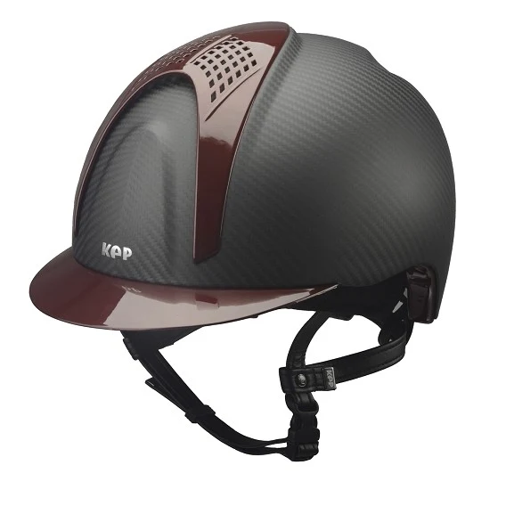 Carbon Riding Helmet E-Light Black Matt with Bordeaux Shine Peak and Inserts