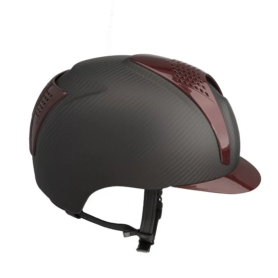 Carbon Riding Helmet E-Light Black Matt with Bordeaux Shine Peak and Inserts