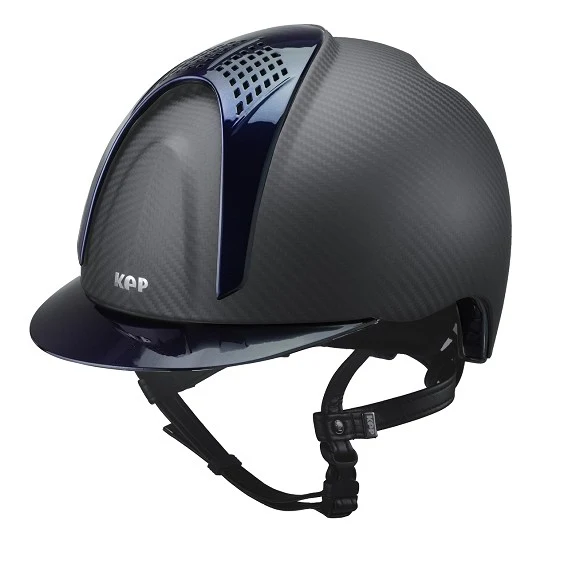 Carbon Riding Helmet E-Light Black Matt with Blue Inserts