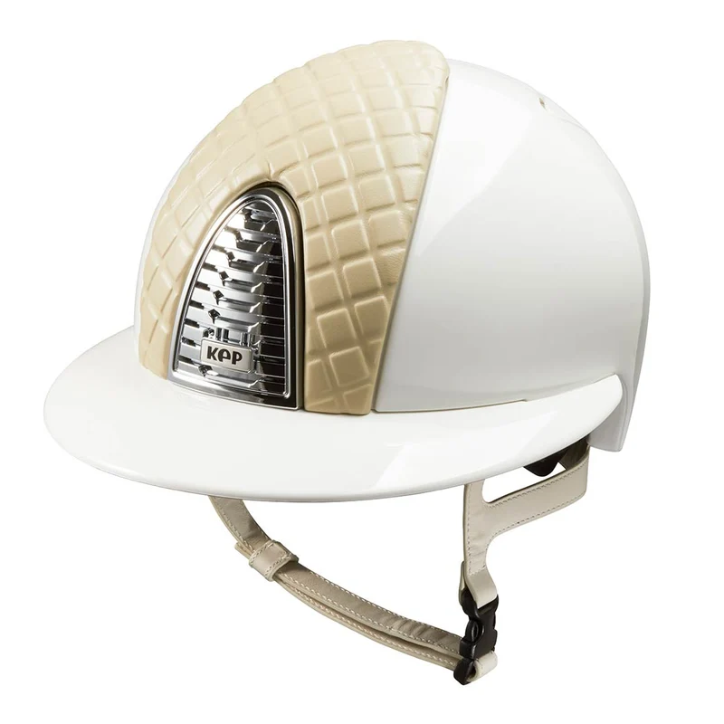 Riding Helmet Cromo 2.0 White Polish Milano Leather Front Insert with Polo Peak