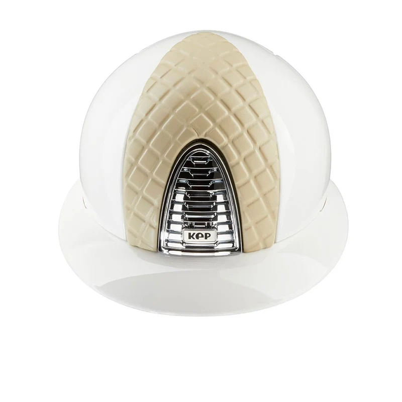 Riding Helmet Cromo 2.0 White Polish Milano Leather Front Insert with Polo Peak
