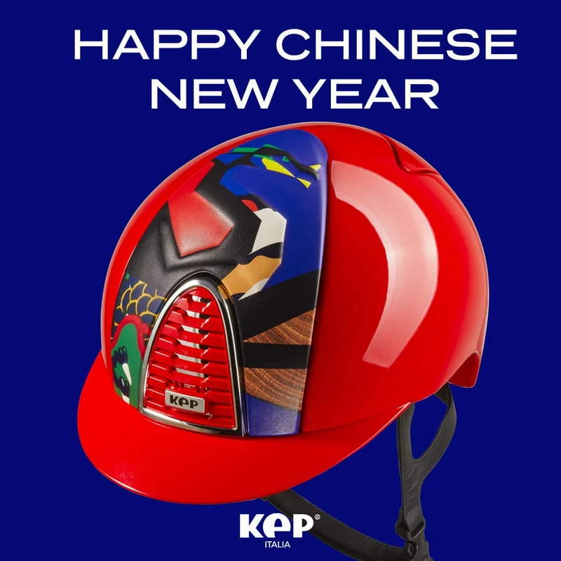 Riding Helmet Cromo 2.0 Red Polish with Zodiac Collection Dragon Insert