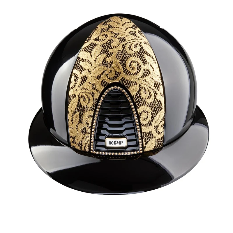Riding Helmet Cromo 2.0 Black Polish Gold Lace Front with Polo Peak