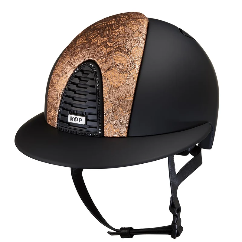 Riding Helmet Cromo 2.0 Black Textile Copper Lace Front with Polo Peak