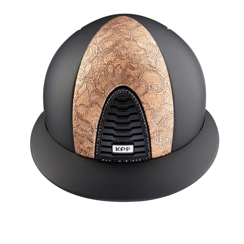 Riding Helmet Cromo 2.0 Black Textile Copper Lace Front with Polo Peak