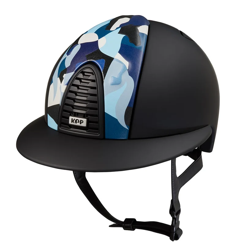 Riding Helmet Cromo 2.0 Black Textile Blue Vikings Front with Polo Peak