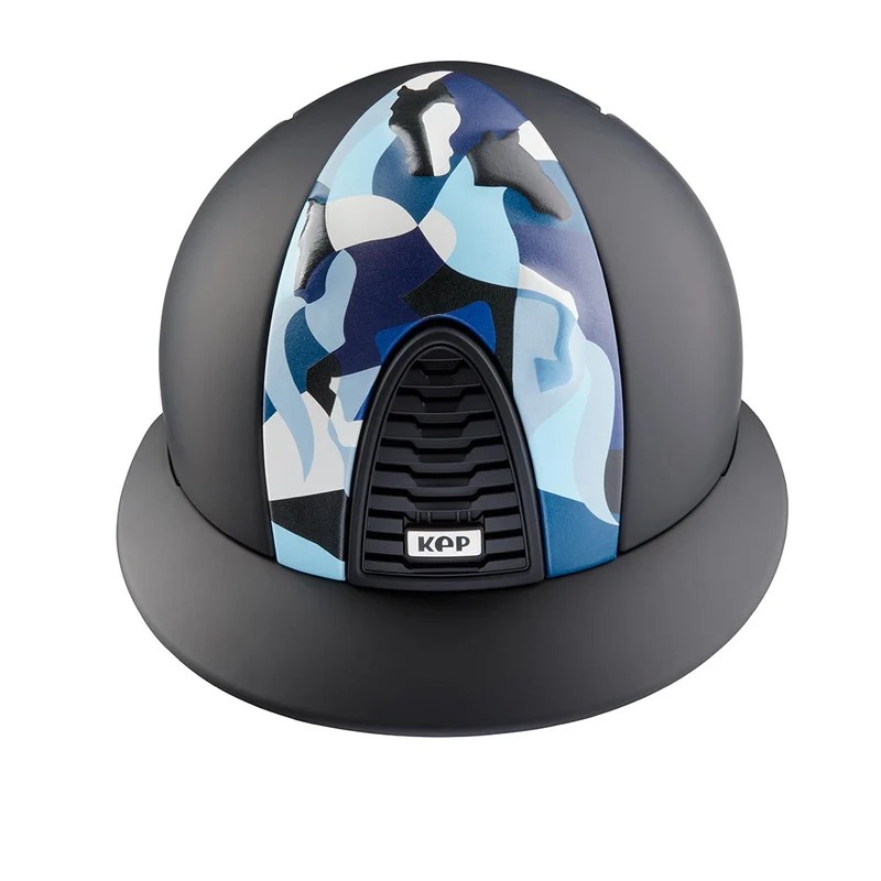 Riding Helmet Cromo 2.0 Black Textile Blue Vikings Front with Polo Peak
