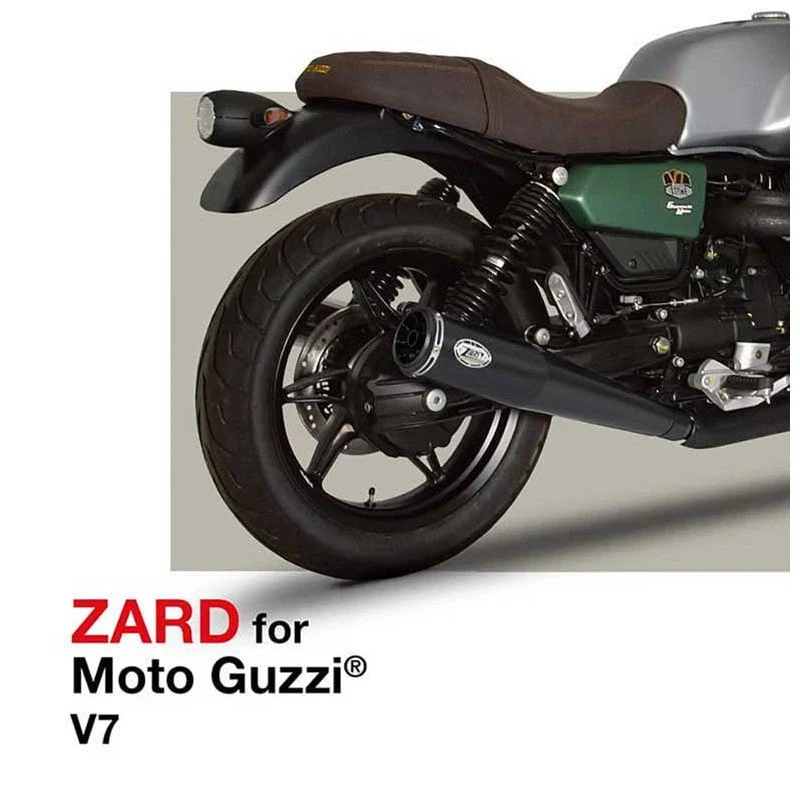 Doppelter ZARD-Auspuff aus schwarzem Edelstahl Moto guzzi V7 850