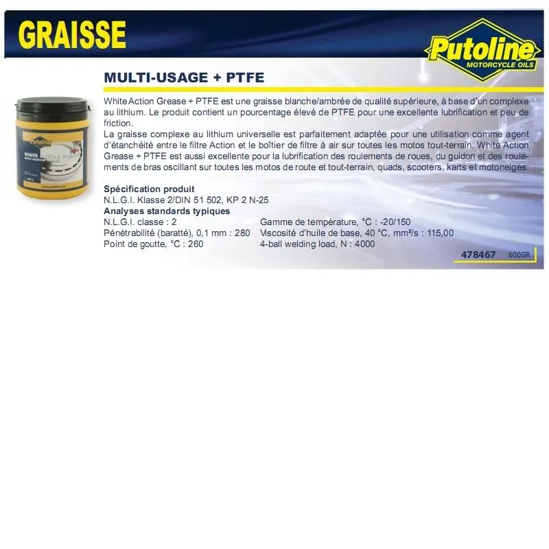 Mehrzweckfett + PTFE 600Gr PUTOLINE
