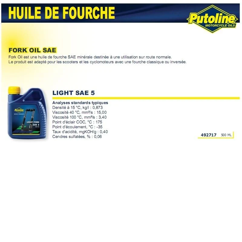 Leichtes Gabelöl SAE 5 Mineral 500ML PUTOLINE