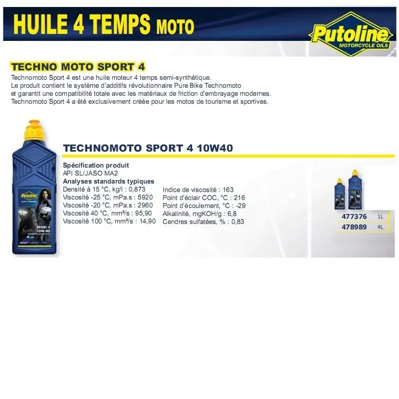4-Takt Sport 4 Öl 10W40 halbsynthetisches 4L PUTOLINE
