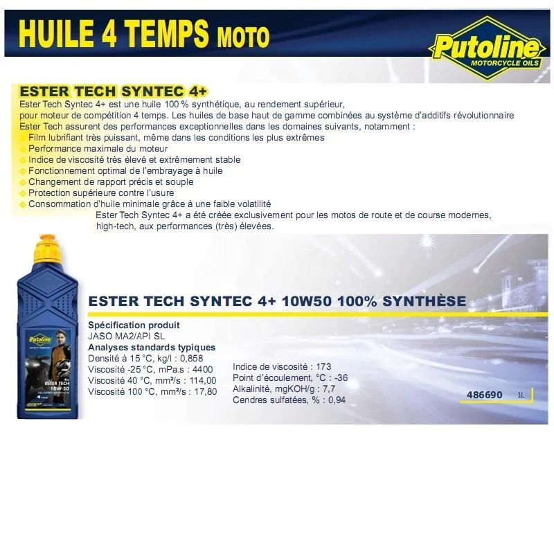 Syntec 4+ 4-Takt-Öl 10W50 100% synthetisches 1 l PUTOLIN