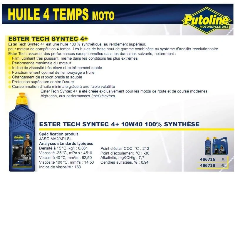 Syntec 4+ 4-Takt-Öl 10W40 100% synthetisches 4 l PUTOLIN
