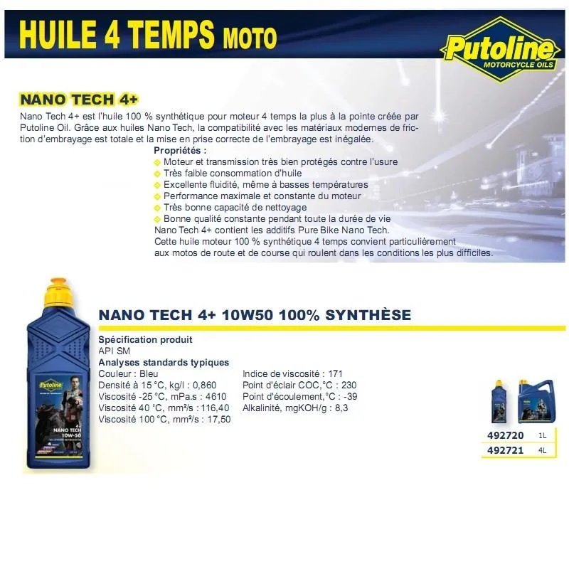 Nano Tech 4+ 4-Takt-Öl 10W50 100% synthetisches 4 l PUTOLIN