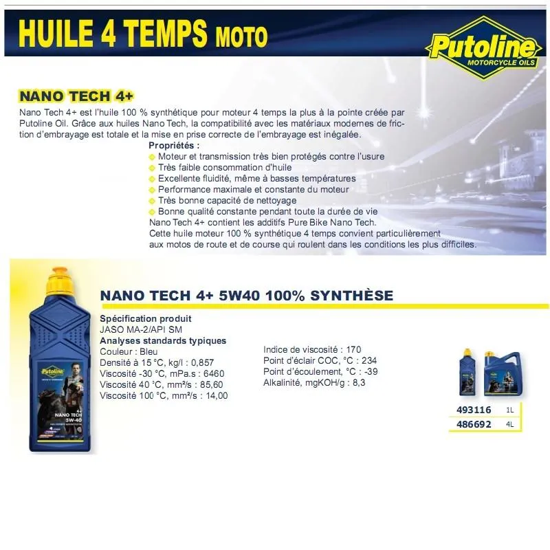 Nano Tech 4+ 4-Takt-Öl 5W40 100% synthetisches 4 l PUTOLIN