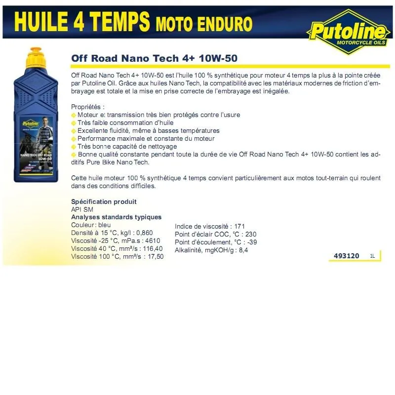 Nano Tech Off Road 4+ 4-Takt-Öl 10W50 100% synthetisches 1L PUTOLINE